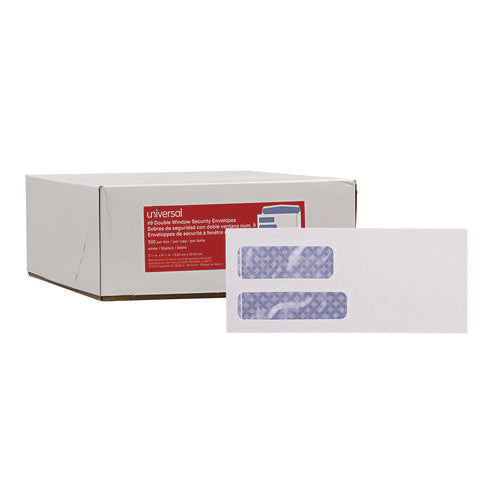 Universal Double Window Business Envelope, #9, Commercial Flap, Gummed Closure, 3.88 x 8.88, White, 500/Box