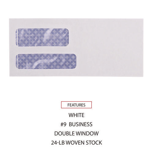 Universal Double Window Business Envelope, #9, Commercial Flap, Gummed Closure, 3.88 x 8.88, White, 500/Box