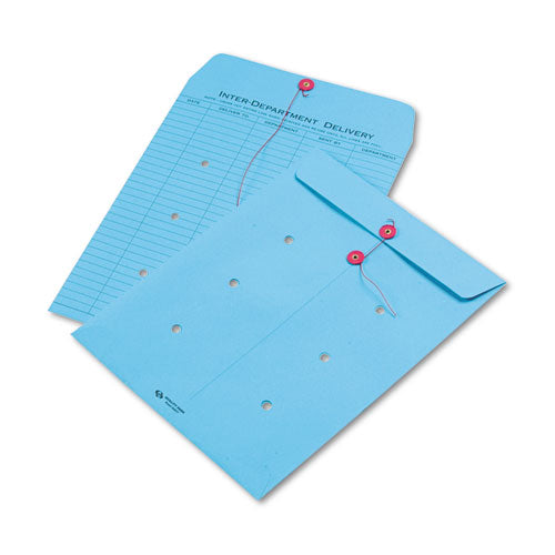 QualityPrk Colored Paper String And Button Interoffice Envelope, #97, One-Sided Five-Column Format, 10 X 13, Blue, 100/box