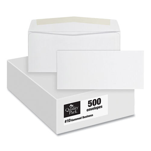 QualityPrk Business Envelope, #10, Commercial Flap, Side Seam, Gummed Closure, 24 lb Bond Weight Paper, 4.13 x 9.5, White, 500/Box