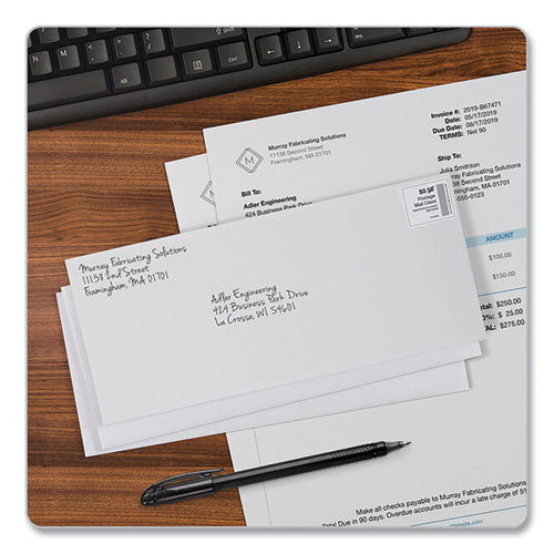 QualityPrk Business Envelope, #10, Commercial Flap, Side Seam, Gummed Closure, 24 lb Bond Weight Paper, 4.13 x 9.5, White, 500/Box