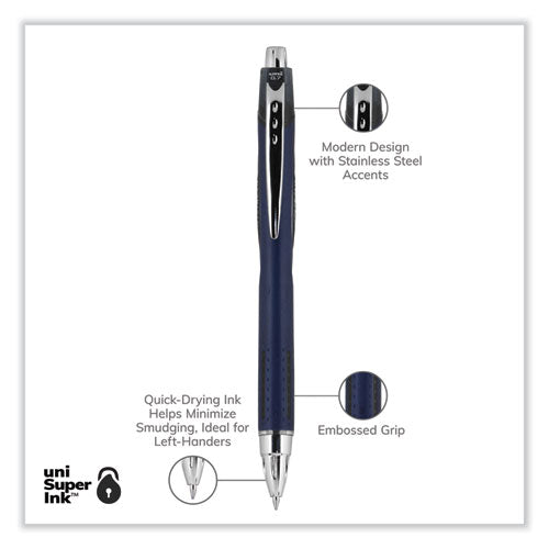 uniball Jetstream Retractable Hybrid Gel Pen, Fine 0.7 mm, Black Ink, Blue/Silver Barrel