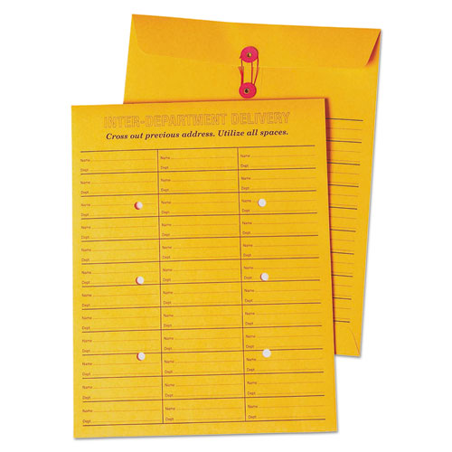 QualityPrk Brown Kraft String/button Box-Style Interoffice Envelope, #97, Two-Sided Three-Column Format, 10 X 13, Brown Kraft, 100/box
