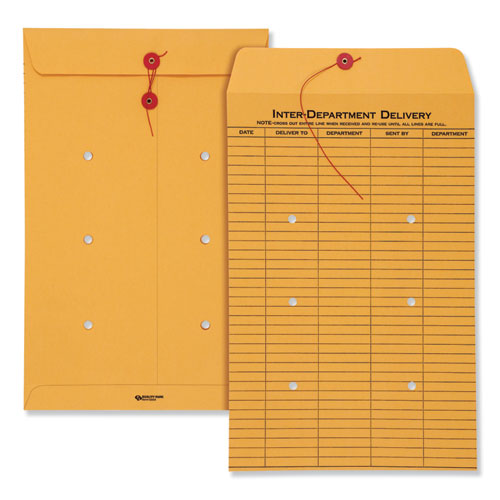 QualityPrk Brown Kraft String/Button Interoffice Envelope, #98, One-Sided Five-Column Format, 31-Entries, 10 x 15, Brown Kraft, 100/CT