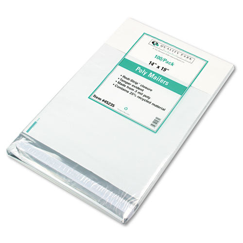 QualityPrk Redi-Strip Poly Mailer, #6, Square Flap, Redi-Strip Adhesive Closure, 14 x 19, White, 100/Pack