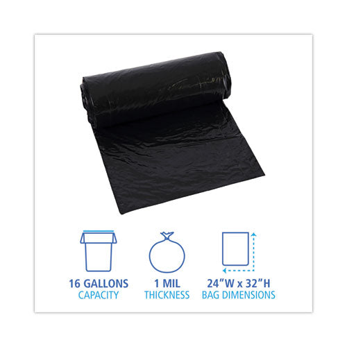 24x32 16 Gal, 1 Mil Black Boardwalk Low-Density Waste Can Liners, Perforated Roll, 150/cs