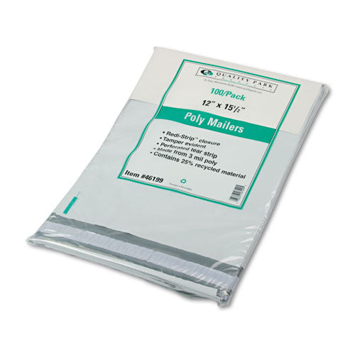 QualityPrk Redi-Strip Poly Mailer, #5, Square Flap with Perforated Strip, Redi-Strip Adhesive Closure, 12 x 15.5, White, 100/Pack