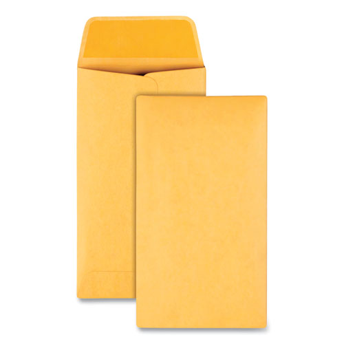 QualityPrk Kraft Coin And Small Parts Envelope, #6, Square Flap, Gummed Closure, 3.38 X 6, Brown Kraft, 500/box