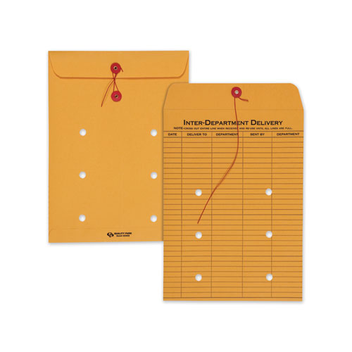 QualityPrk Brown Kraft String/Button Interoffice Envelope, #90, One-Sided Five-Column Format, 31-Entries, 9 x 12, Brown Kraft, 100/CT