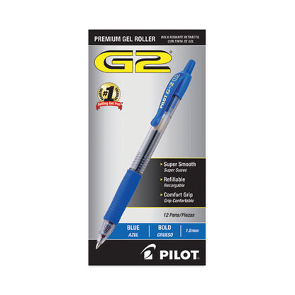 Pilot G2 Premium Gel Pen, Retractable, Bold 1 mm, Blue Ink, Smoke/Blue Barrel, Dozen